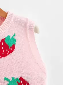 Strawberry Pattern Sweater Vest - Baby Pink - View 4