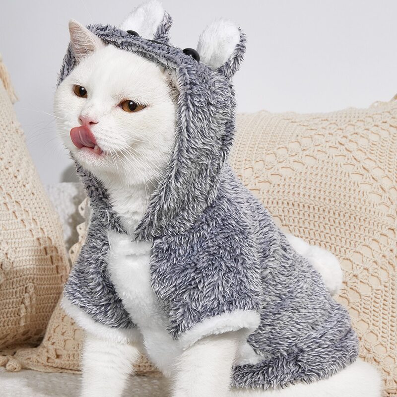 

Cartoon Graphic Plush Hooded Pet Coat, Grey