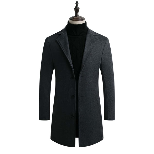 

Men Solid Button Through Lapel Collar Coat, Dark grey