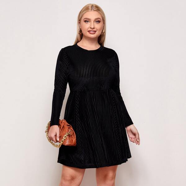 

Plus Ribbed Velvet Dress, Black
