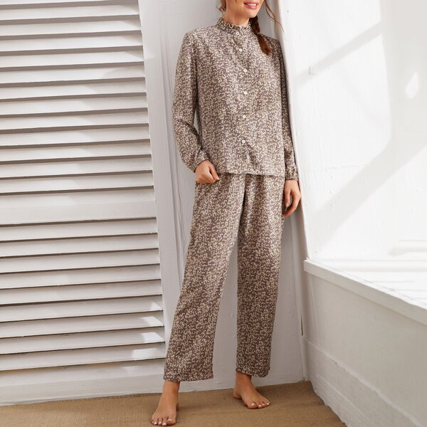 

Ditsy Floral Print Frill Trim PJ Set, Multicolor