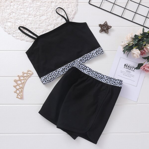 

Toddler Girls Leopard Cami Top & Shorts, Black