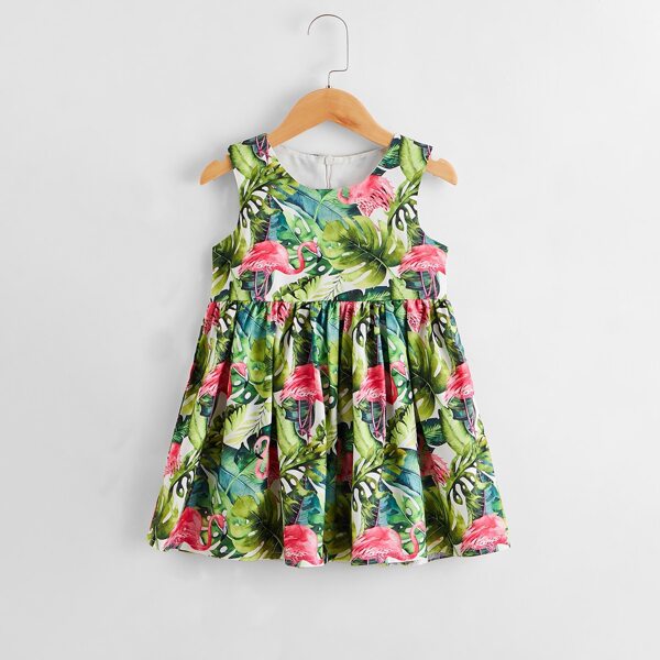 

Toddler Girls Allover Tropical And Flamingo Print Smock Dress, Multicolor