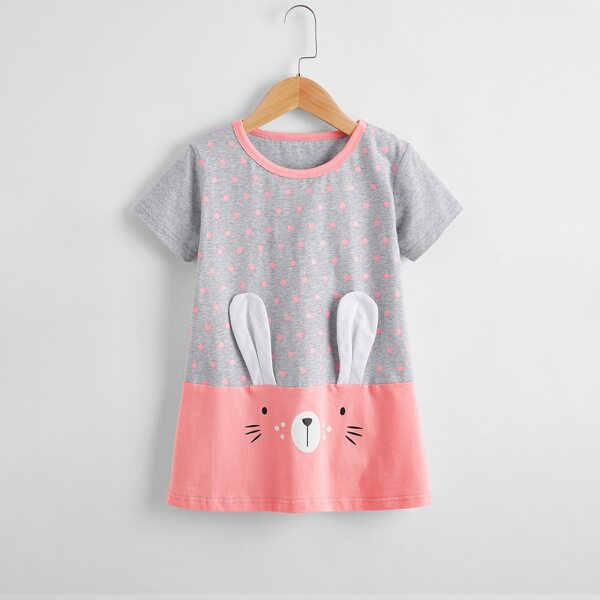 

Toddler Girls Polka Dot 3D Ears Patched Tee Dress, Multicolor