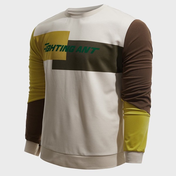 

Men Color-block Letter Graphic Sports Sweatshirt, Multicolor
