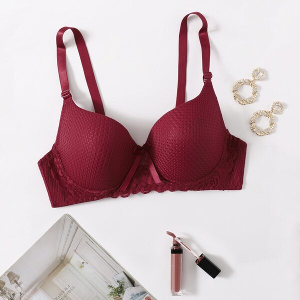 

Lace Trim Push Up Bra, Burgundy