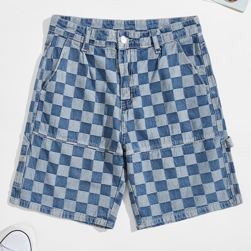 

Guys Checked Denim Shorts, Blue