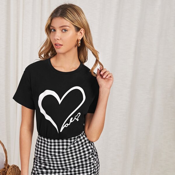 

Heart & Letter Graphic Tee, Black