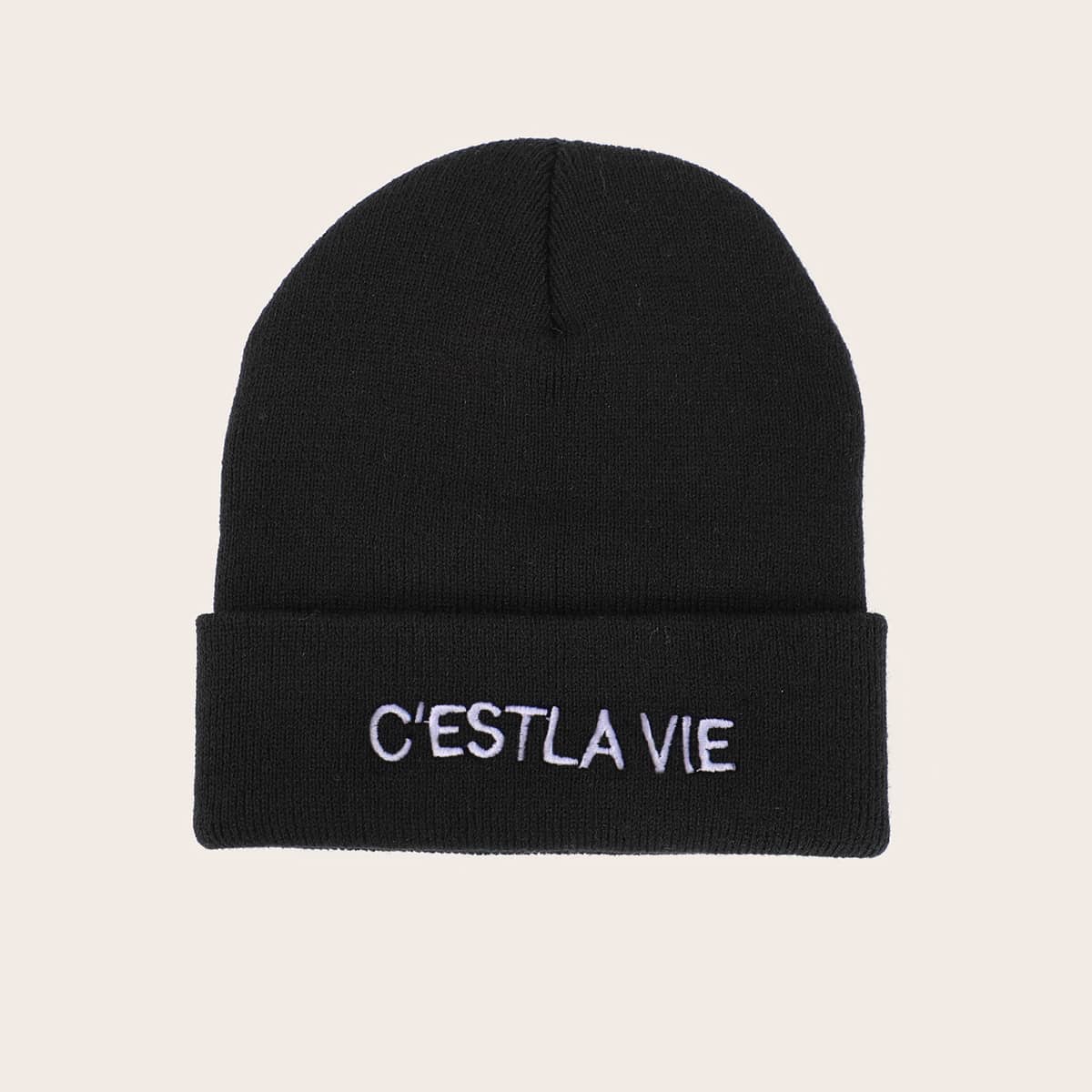 

Letter Embroidery Beanie, Black