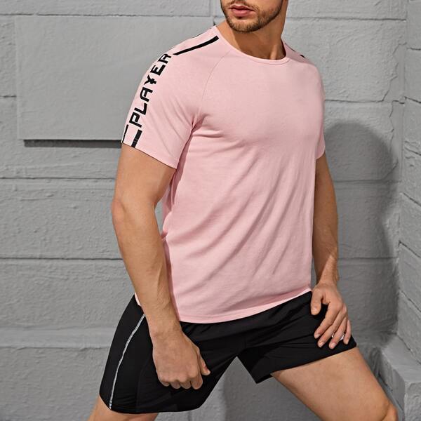 

Men Letter Graphic Raglan Sleeve Sports Tee, Baby pink