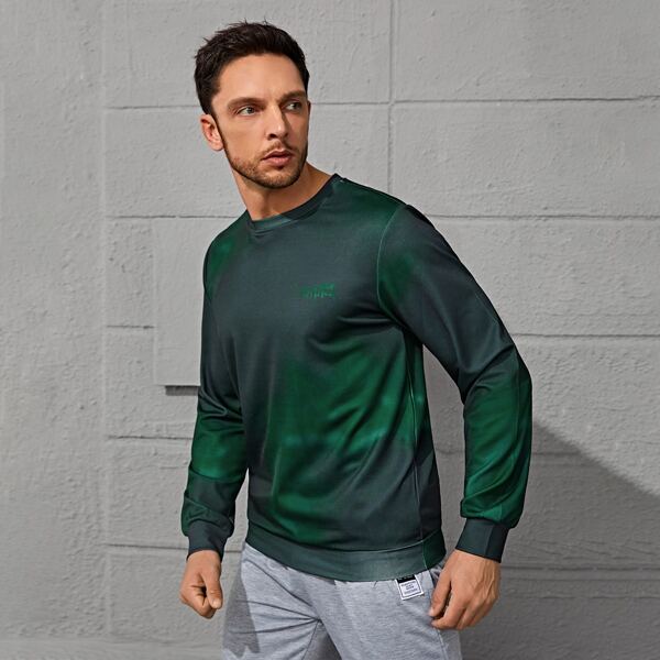 

Men Letter Graphic Sports Sweatshirt, Dark green