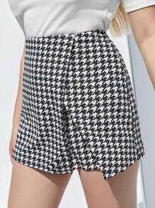 SHEIN MOD Plus High Waist Houndstooth Skort - Black and White - View 5