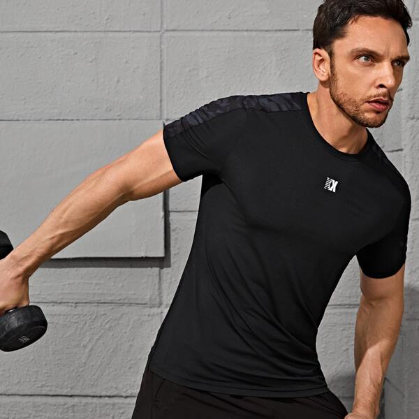 

Men Letter Graphic Sports Tee, Black