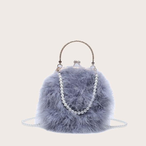 

Kiss Lock Fluffy Clutch Bag, Grey