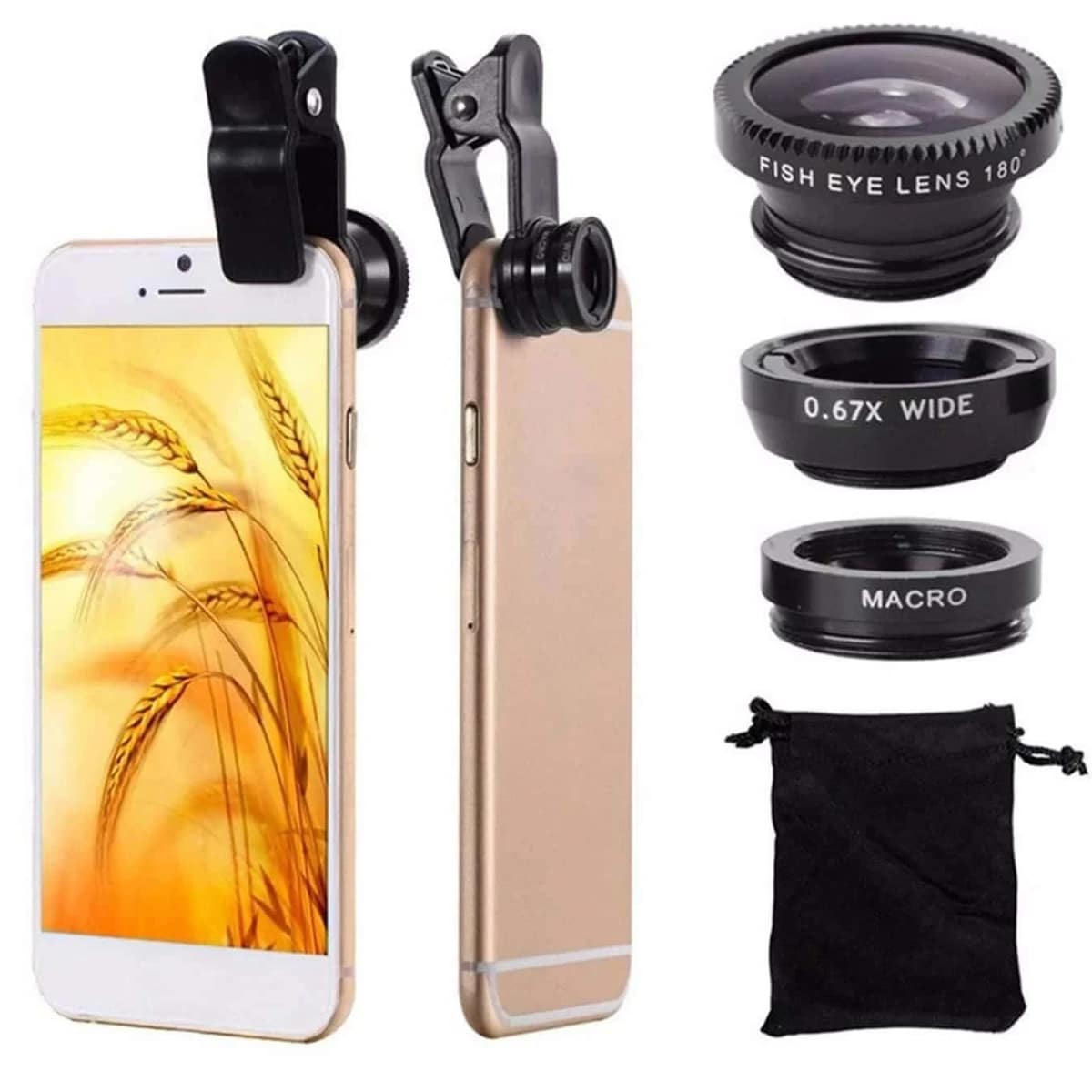 

3 In 1 Phone Wide Angle Macro Fisheye Clip Lens, Black