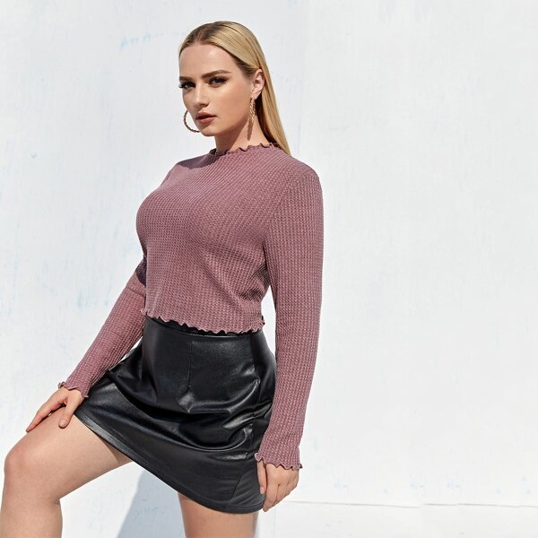 

Plus Lettuce Trim Waffle Knit Top, Dusty pink