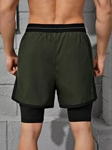 Shorts deportivos 2 en 1 panel en contraste con bolsillo - Verde militar - Ver 2