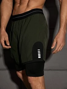 Shorts deportivos 2 en 1 panel en contraste con bolsillo - Verde militar - Ver 6