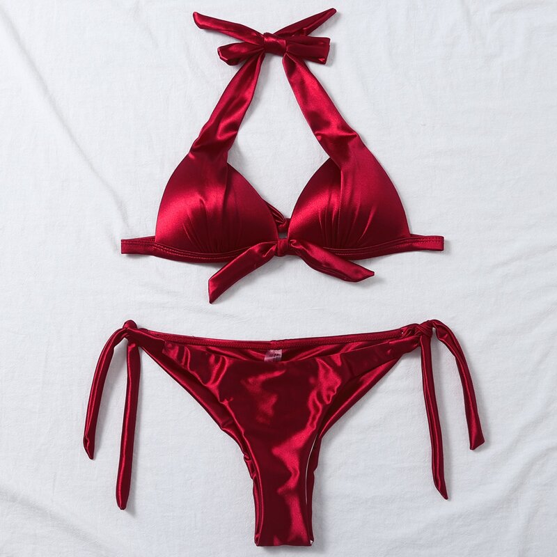 

Knot Front Tie Side Bikini Swimsuit, Burgundy