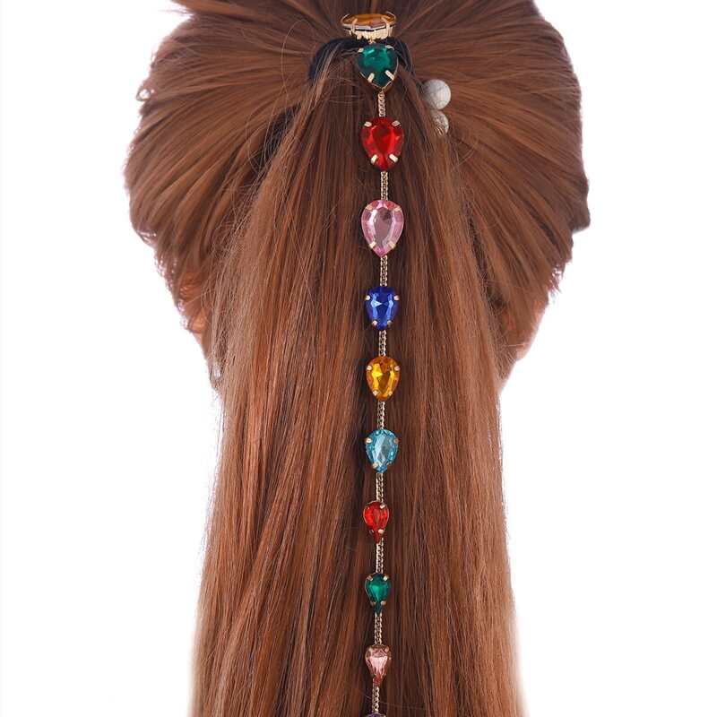 

Rhinestone Ponytail Chain Comb, Multicolor