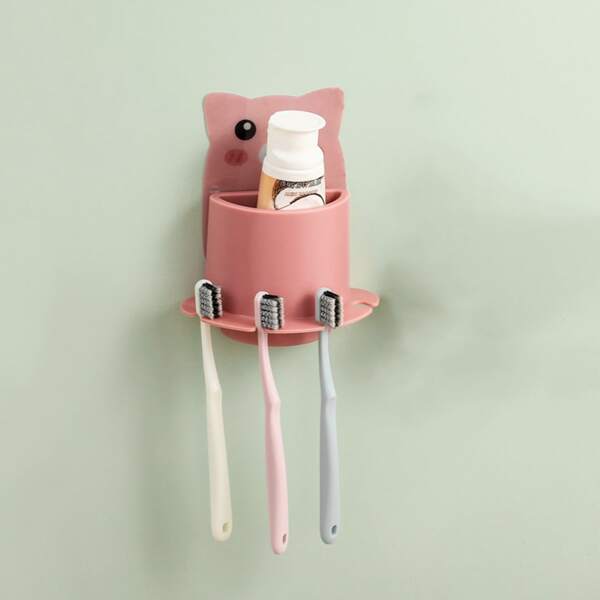 

1pc Multifunction Cartoon Pig Toothbrush Holder, Pink