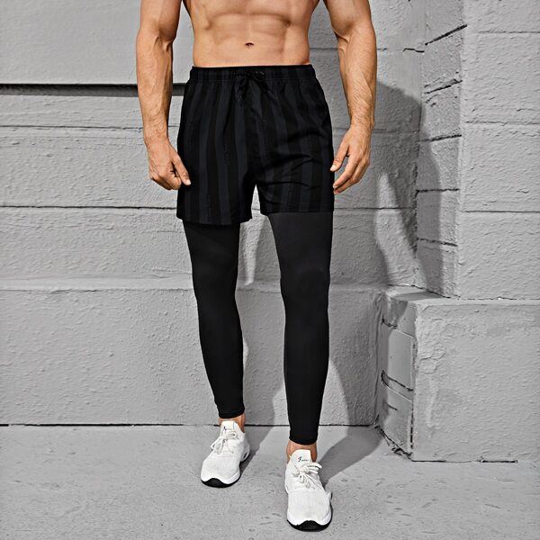 

Men Stripe 2 In 1 Training Tights, Black