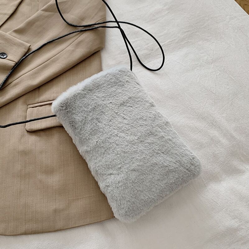 

Solid Fluffy Crossbody Phone Bag, Grey