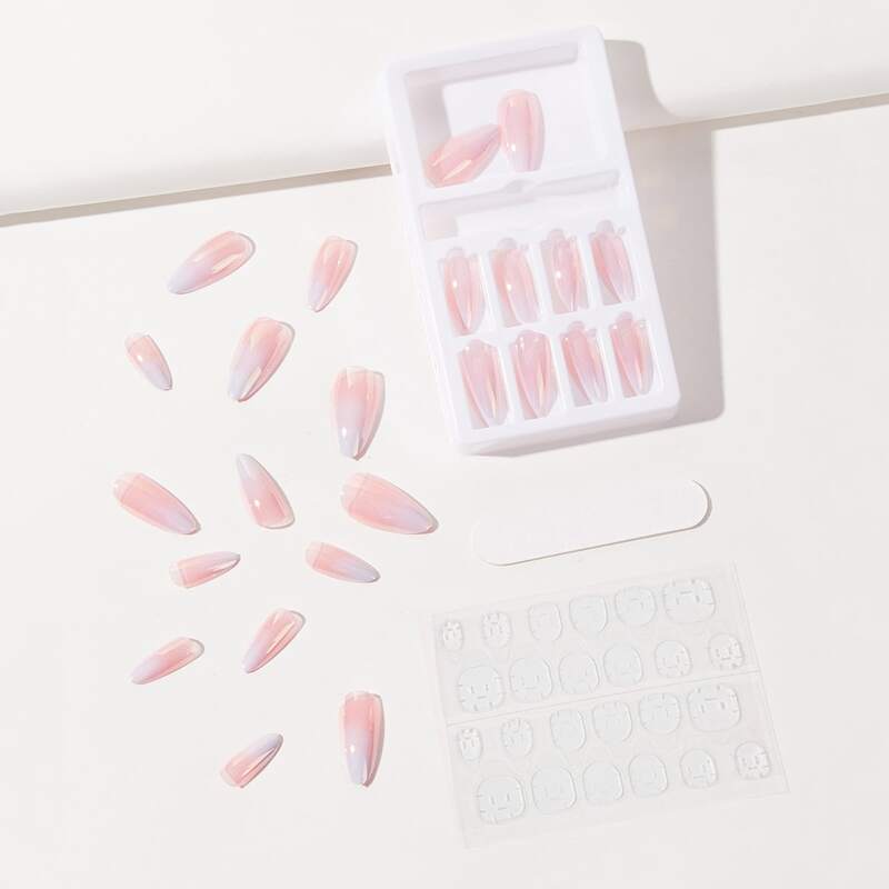

24pcs Fake Nail & & 1sheet Tape & 1pc Nail File, Pink