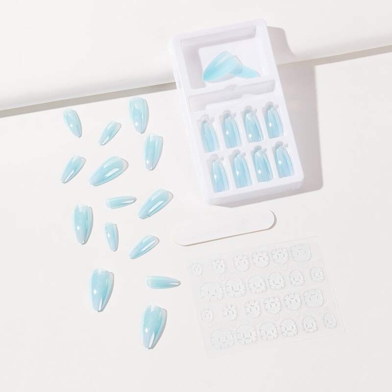 

24pcs Fake Nail & & 1sheet Tape & 1pc Nail File, Blue