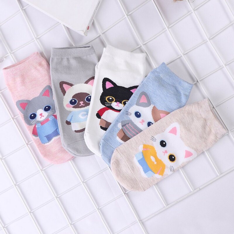 

5pairs Cartoon Cat Socks, Multicolor