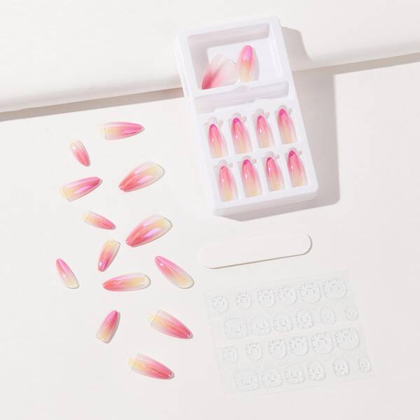 

24pcs Fake Nail & & 1sheet Tape & 1pc Nail File, Pink