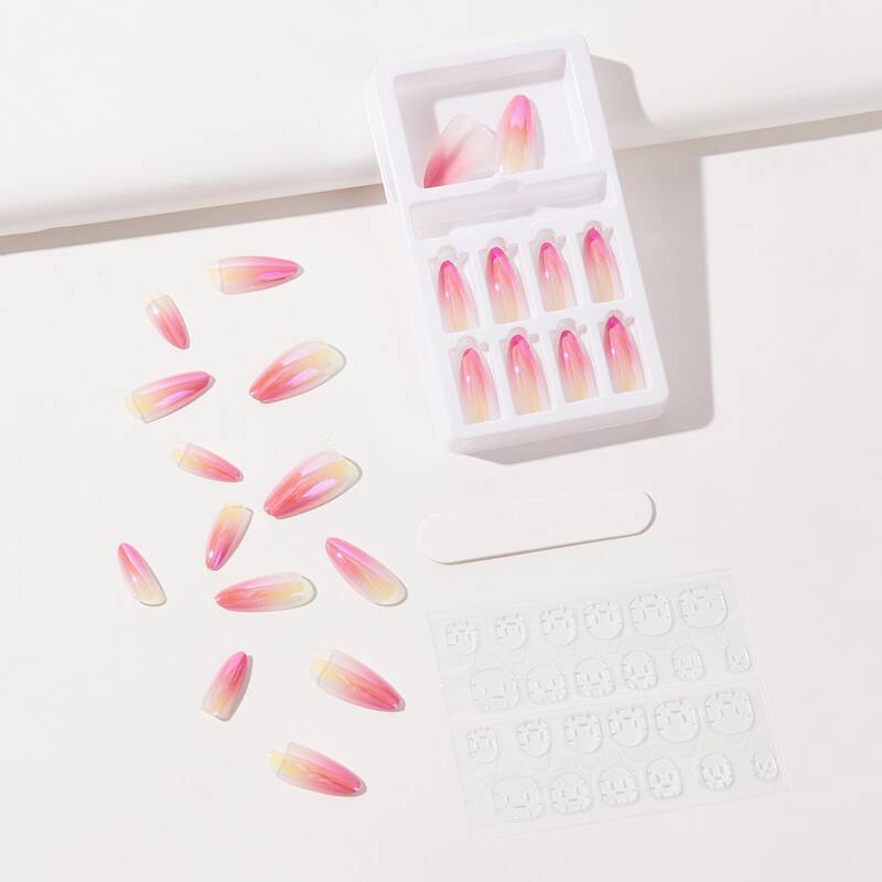 

24pcs Fake Nail & & 1sheet Tape & 1pc Nail File, Pink