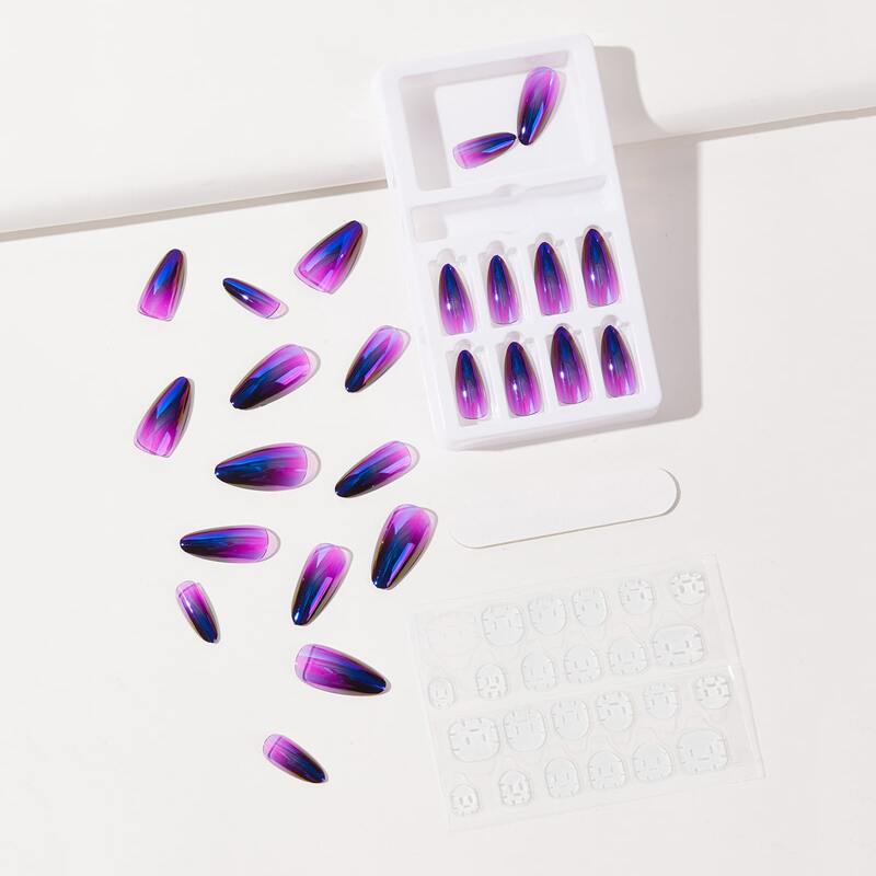 

24pcs Fake Nail & & 1sheet Tape & 1pc Nail File, Purple