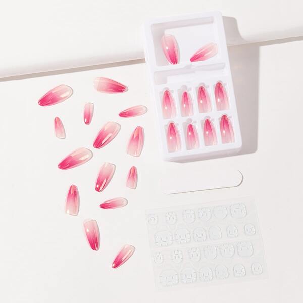 

24pcs Fake Nail & 1sheet Tape & 1pc Nail File, Pink