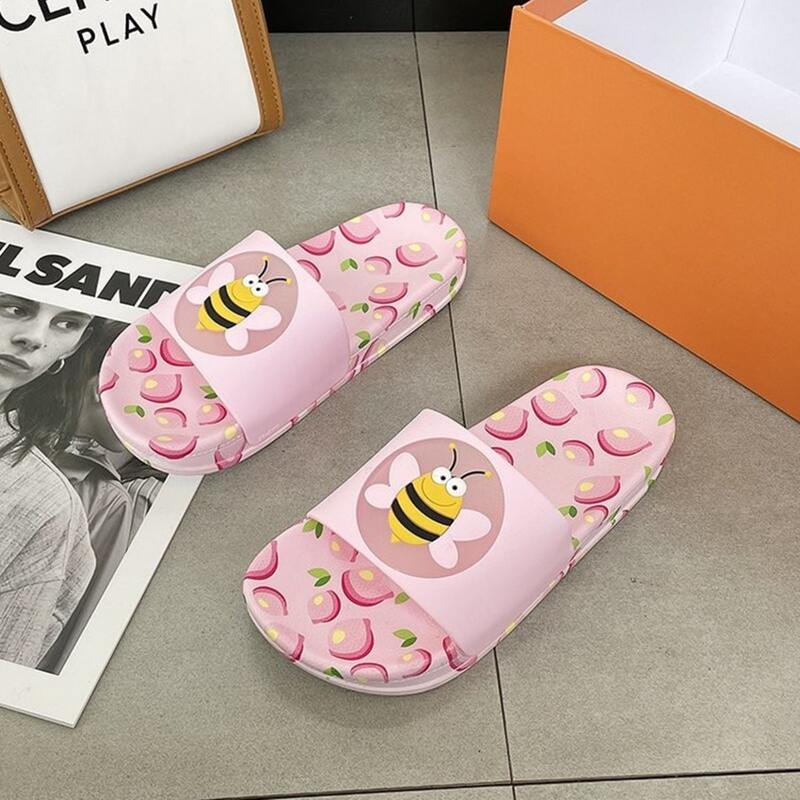 

Bee Print Open Toe Slides, Pink