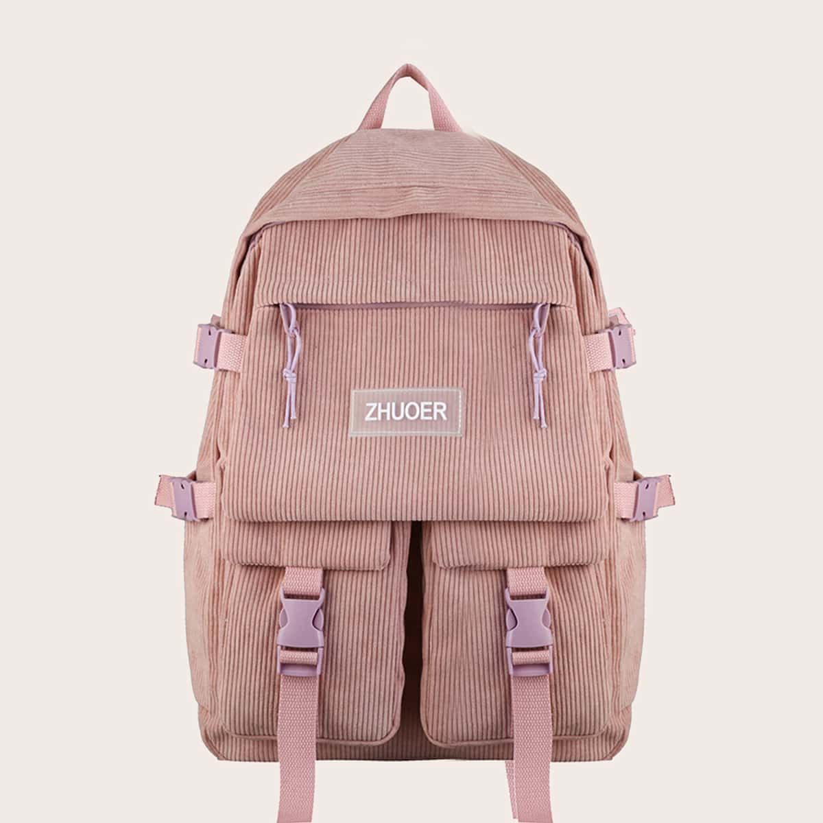 

Release Buckle Front Corduroy Backpack, Pink