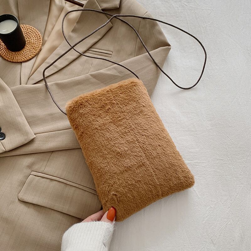 

Solid Fluffy Crossbody Phone Bag, Brown