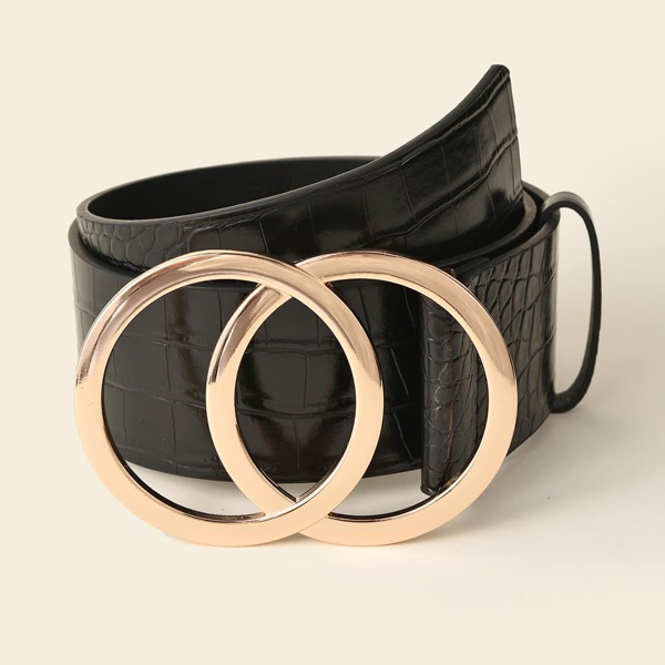 

Croc Embossed PU Buckle Belt, Black