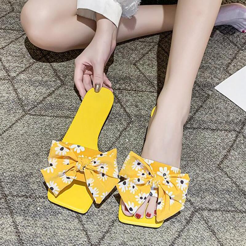 

Floral Bow Slide Sandals, Yellow