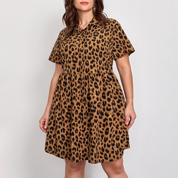 

Plus Leopard Print Smock Dress, Multicolor