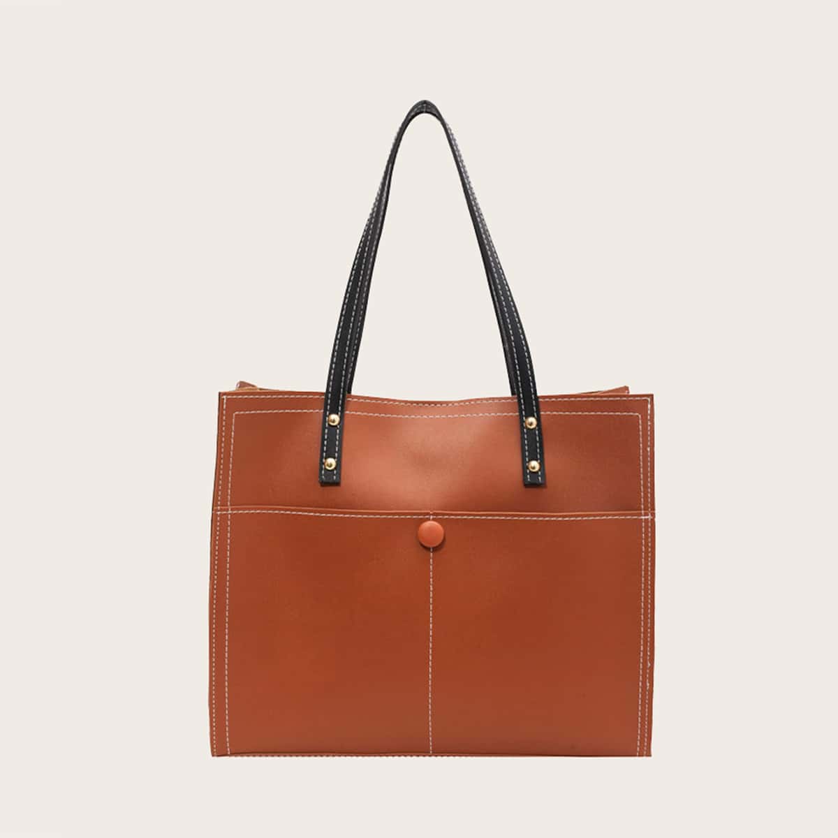 

Top Stitch Tote Bag, Brown