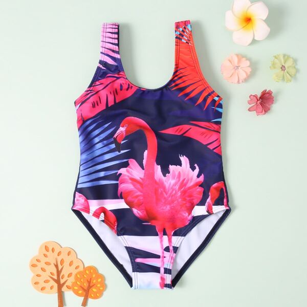 

Toddler Girls Flamingo Print One Piece Swimsuit, Multicolor