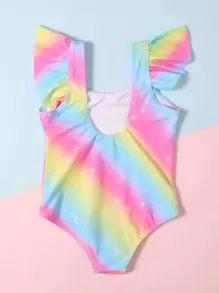 小女童卡通荷葉邊連身泳裝 - 粉色 - 查看 2