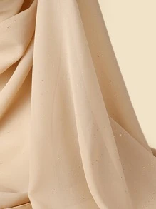 1pc Ladies' Pearl Decor Chiffon Soft Scarf With Gold Foil Print, Suitable For Headscarf For Casual Wear - Khaki - View 3