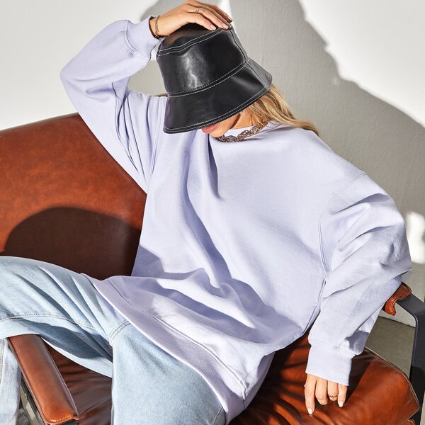 

Solid Drop Shoulder Oversized Sweatshirt, Lilac purple
