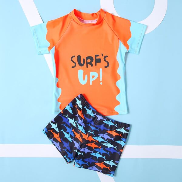 

Toddler Boys Letter & Shark Graphic Shorts Swimsuit, Multicolor