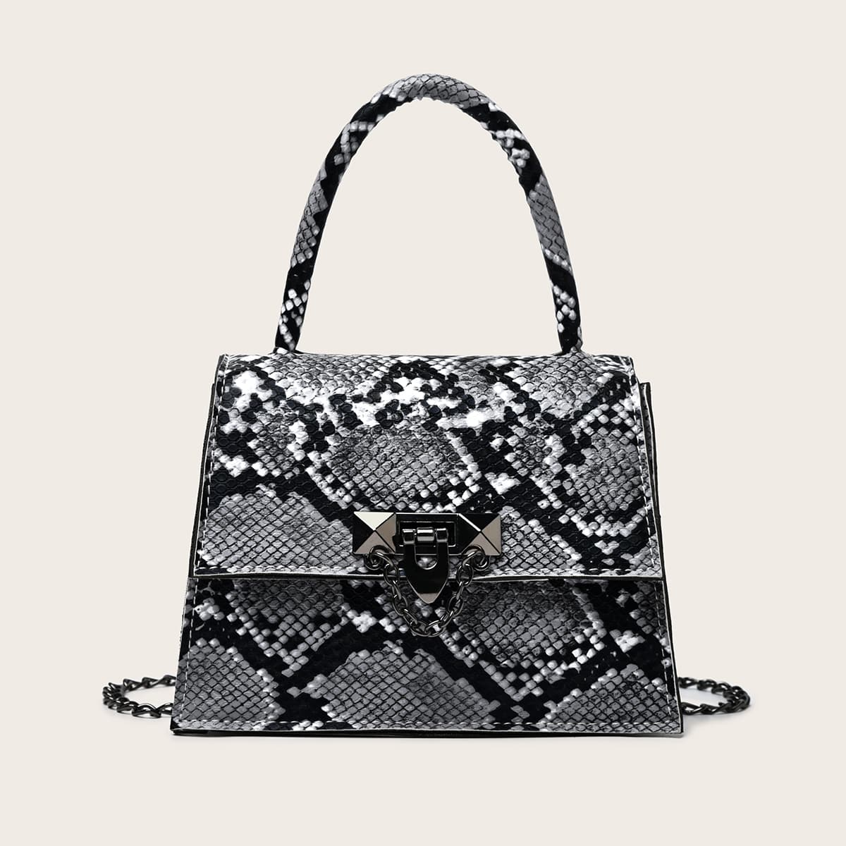 

Snakeskin Satchel Bag, Black