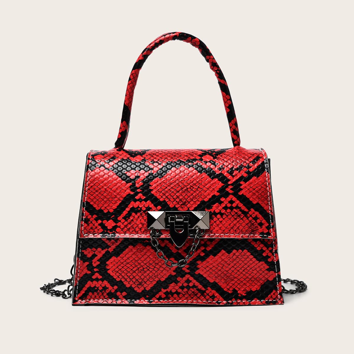 

Snakeskin Satchel Bag, Red