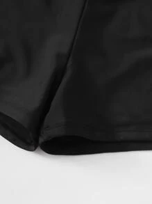 SHEIN Swim Curve Plus Size Plain Knot Front Shorts Tankini Summer Beach - Black - View 5