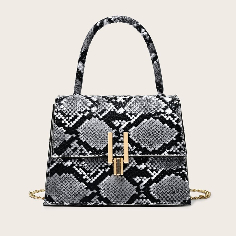 

Snakeskin Satchel Bag, Black